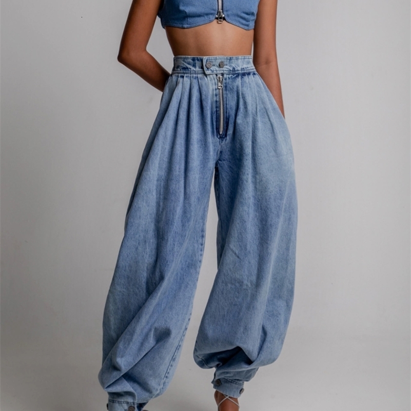 Women Spring High Waist Zipper Loose Harem Trousers Jeans Female Vintage Balloon Ladies Casual Denim Pants Z260313
