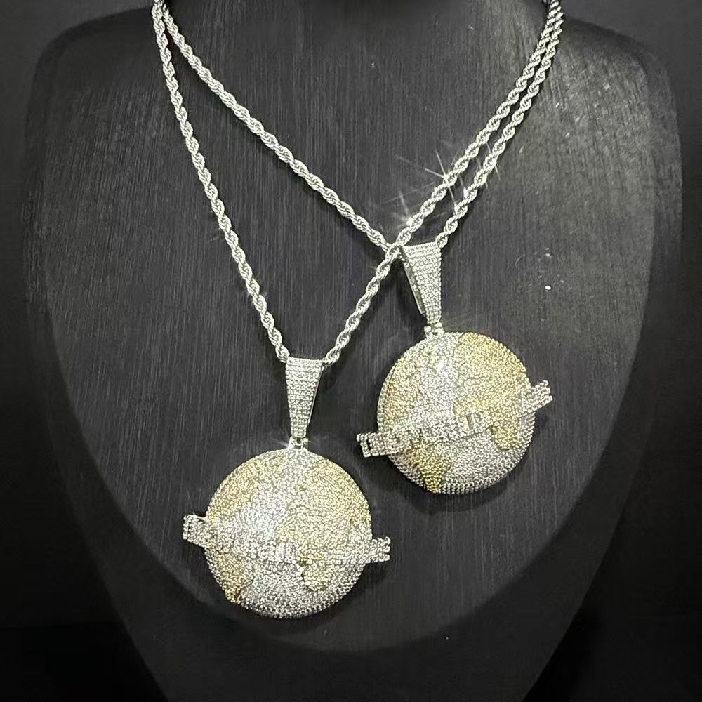 Personalized Custom Iced Out the Earth Pendant 925 Sterling Silver VVS Moissanite Baguette Customized World Is Yours Pendant