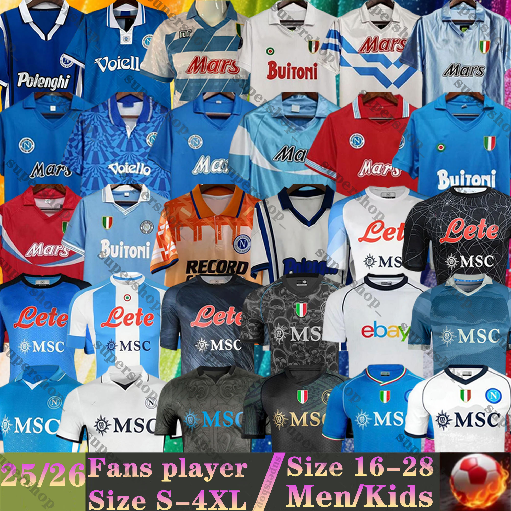 87 88 89 90 Napoli Soccer Jerseys MARADONA ZOLA Retro Naples 1991 93 94 Maradona McTOMINAY LUKAKU DE BRUYNE 13 14 22 23 24 25 Neapolitan Classic Vintage Football Shirts