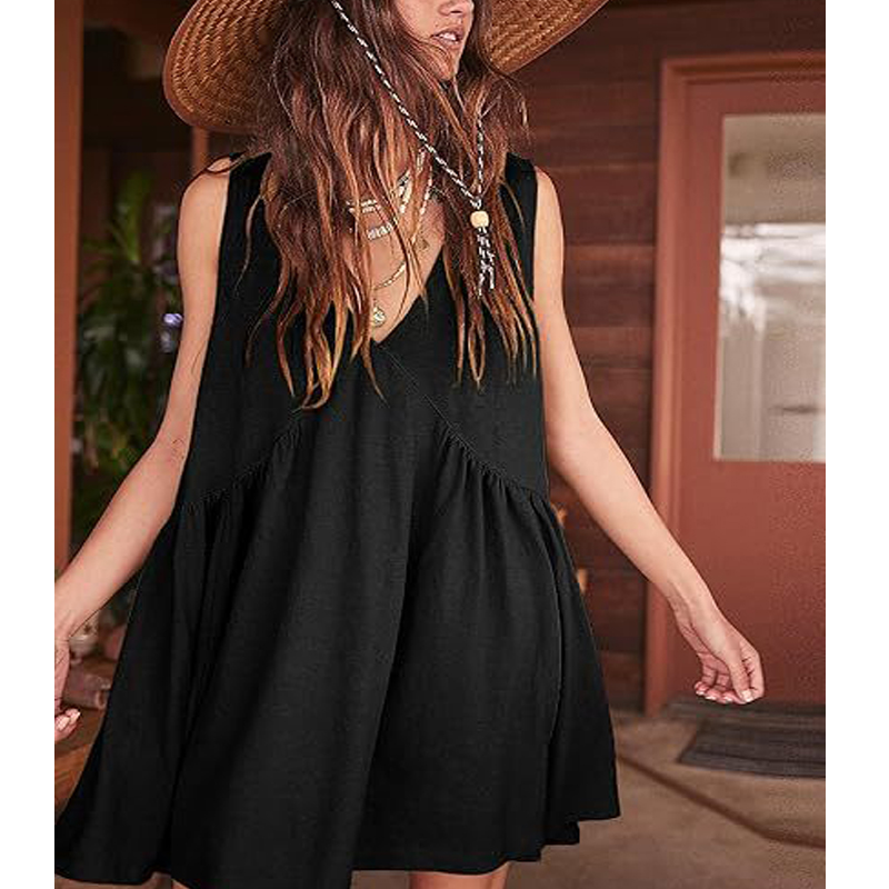 Women's Clothing Dresses Women's Fashion Shein V-neck Sleeveless Ruched Tank Pocket Dress for women