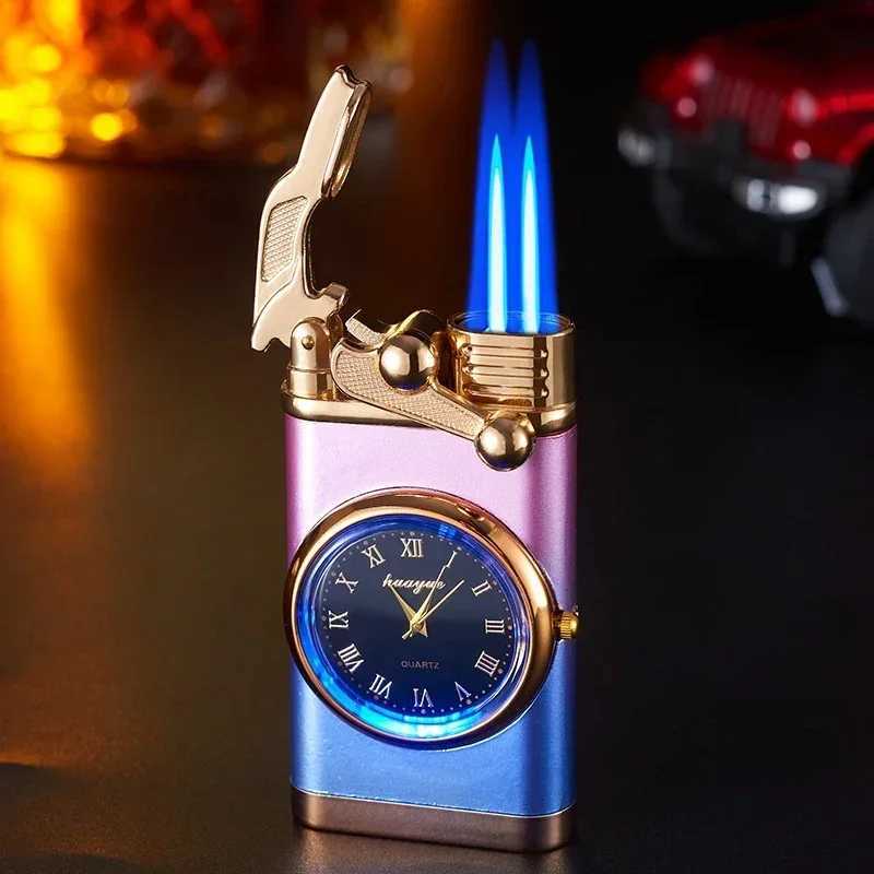 Windproof Gas Lighter Wrist Watch Cigar Lighter Outdoors Jet Double Tube Lighters Gadgets for Men Cigarette Accessories Fires D2509013