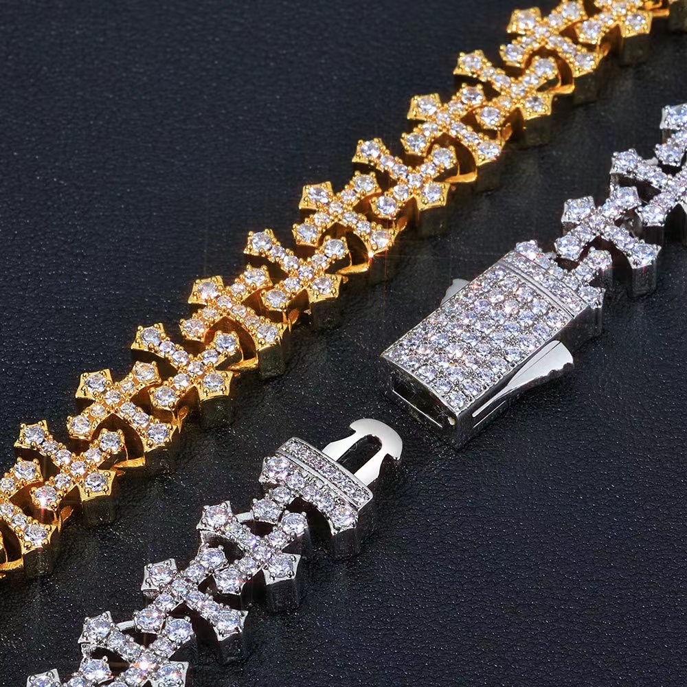 necklace moissanite chain cuban link width11mm Vvs Moissanite Diamond Iced Out 925 Sterling Silve Hip Hop chains for men