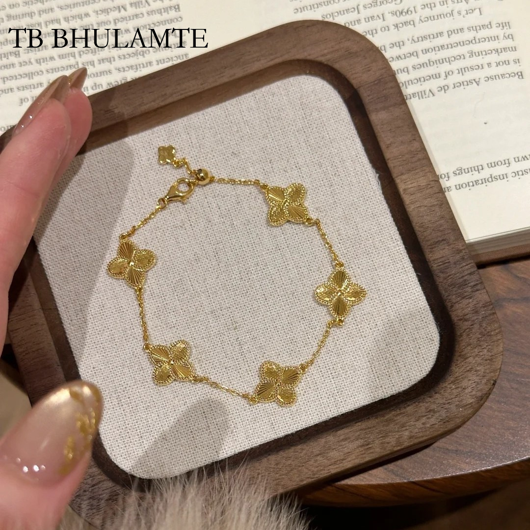 TB BHULAMTE S925 Sterling Silver Designer High-end Gold Petal Fish Scale Texture Luxury Accessories Women's Exquisite Bracelet Niche Gorgeous Jew