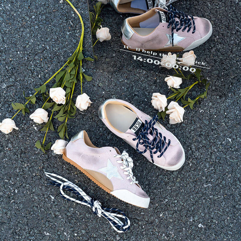 Genuine Leather Inner Height Increase Star Distressed Little Dirty for Women Korean Version Versatile Color Block Lace-up Casual Sports White Shoes