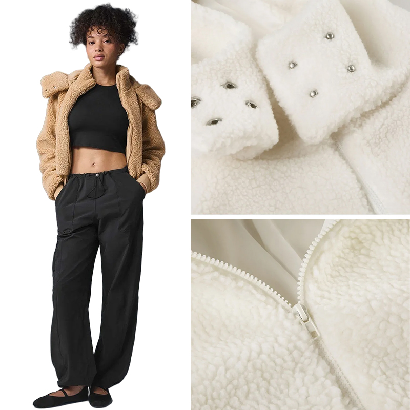 2025 Yoga Hooded Coat Sherpa Jackets Lamb Plush Warm Tall Collar Long Sleeve Sweater Zip Cardigan Sweatshirts Removable Hood Loose Short Thick SweatTops