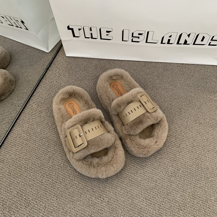 Free shipping designer slippers for womens flat slippers black beige khaki New autumn and winter fashion versatile plush slippers