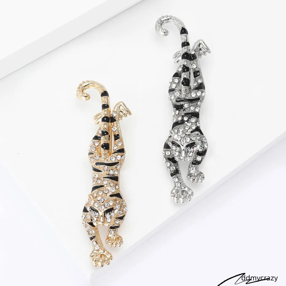 Gold Tone Rhinestone - Encrusted Tiger Brooches With Black Accents Bold Party Gift For Him/Her High Quality And Stylish Jewelry ddmycrazy