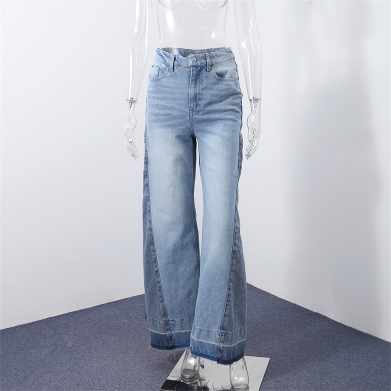 Chic Womens Side Patchwork Denim Jeans Pant High Waist Wide Leg Baggy Pants For Woman 2025 Casual Daily Streetwear Trousers Z260313