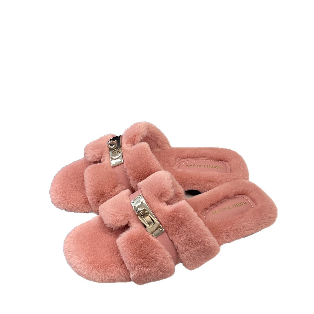 New free shipping designer slippers for womens flat slippers pink beige khaki black yellow greenAutumn and winter new style plush slippers outside