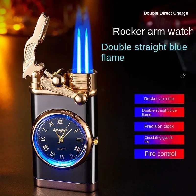 Windproof Gas Lighter Wrist Watch Cigar Lighter Outdoors Jet Double Tube Lighters Gadgets for Men Cigarette Accessories Fires D2509013