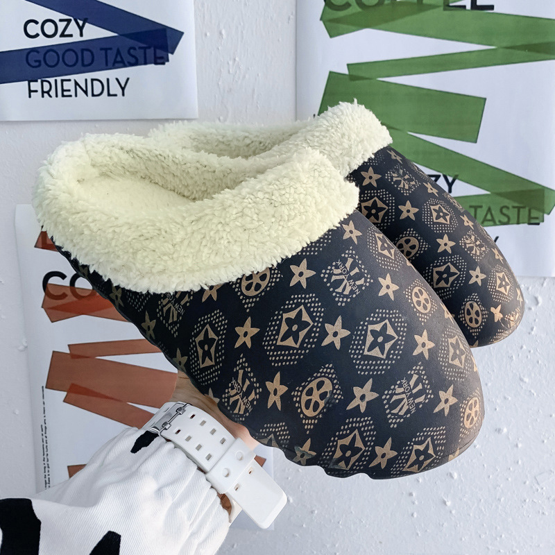 Designer slippers, cotton slippers, men's autumn and winter with heels, fleece warmth, indoor anti-slip bag, thick-soled home bread, home cotton 