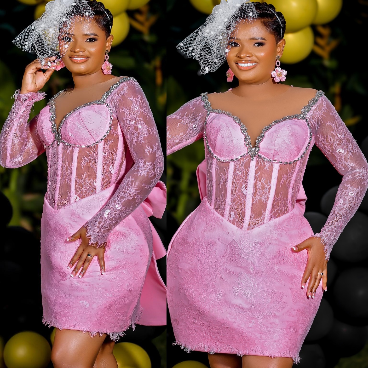 Chic Pink Sheath Cocktail Dress Crystals Sheer Neck Lace Full Sleeves Mini Graduation Homecoming Dresses For Special Occasions Sweetheart Gowns