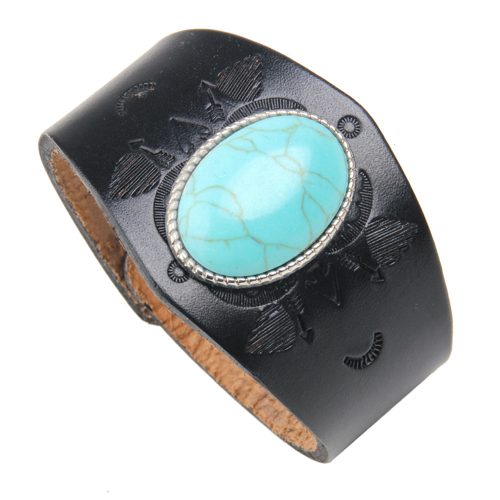 Ethnic Style Fashion Bracelet Cowhide Large Turquoise Totem Texture Light Genuine Leather Bangle ddmymoon