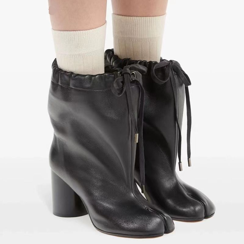 NEW Stylish Wedge Boots Gothic Split Toe Women Ankle Short Boots Autumn Winter Genuine Leather Thick High heels Booties Casual Chunky Shoes