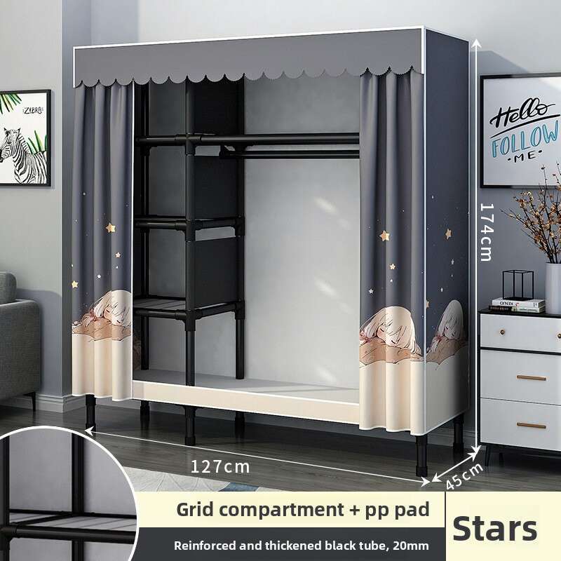 2025 Dwe74 New Home Bedroom Simple Assembly Cloth Wardrobe For Rental Thickened And Reinforced Full Steel Frame Economical Durable