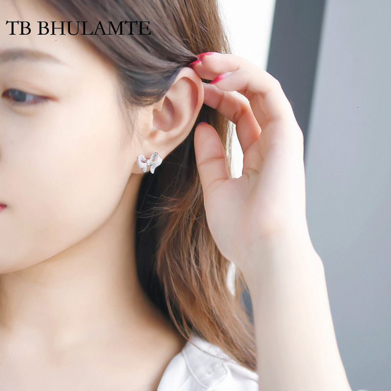 TB BHULAMTE Korean Style Designers Light Luxury Commuting Earrings With Heavy Craftsmanship Micro Inlaid Zircon Bow Accessories Exquisite Women's