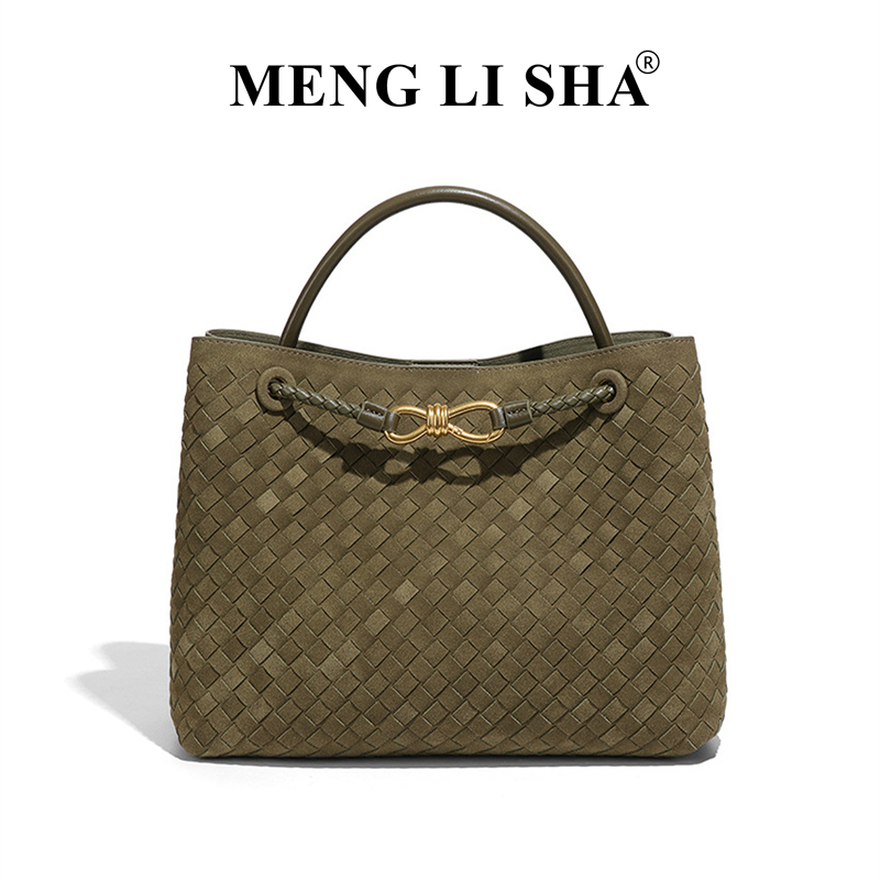 MENG LI SHA designer bag free shipping Light luxury high quality vintage frosted suede woven bag for women's new commuting large capacity handhel