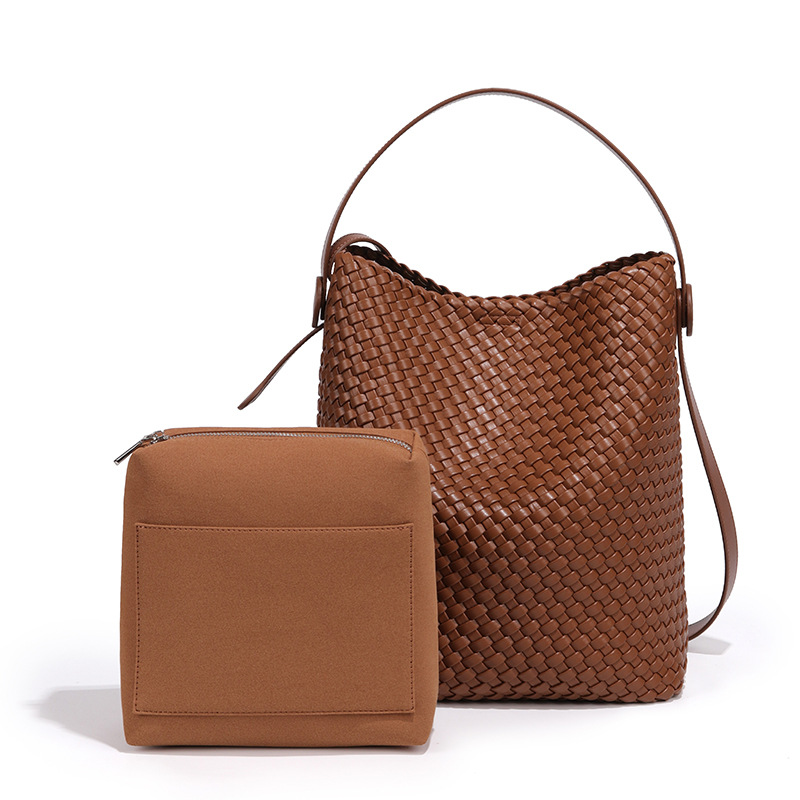 2025 New Retro Single Shoulder Crossbody With High-End Feel, Large Capacity Portable Bucket Armpit Bag, Woven Mother And Child Bag