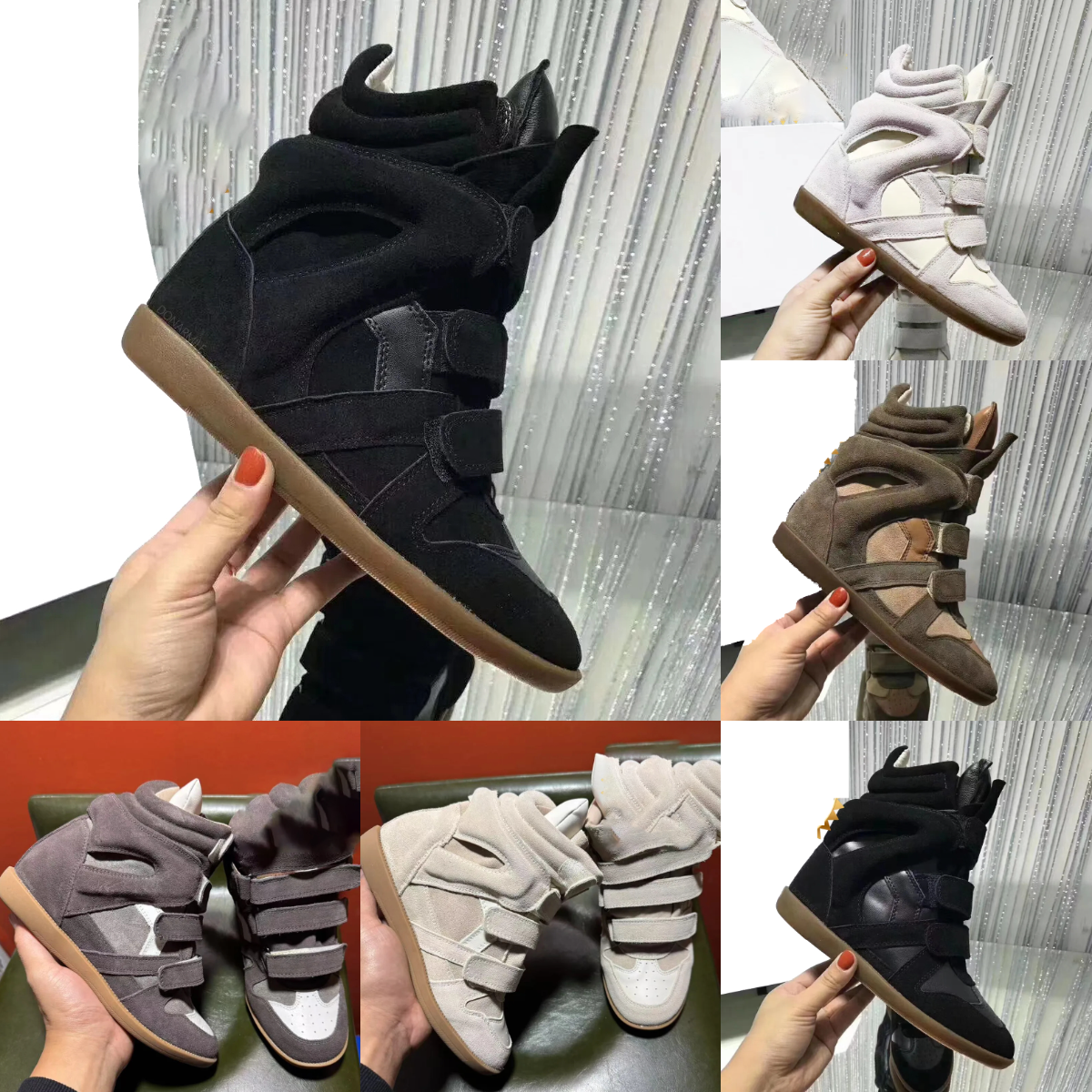 deisgner Brand Hot Sale-Black Genuine Leather winter boots Bekett Leather-Trimmed Suede Wedge Sneakers Fashion Show New Shoes