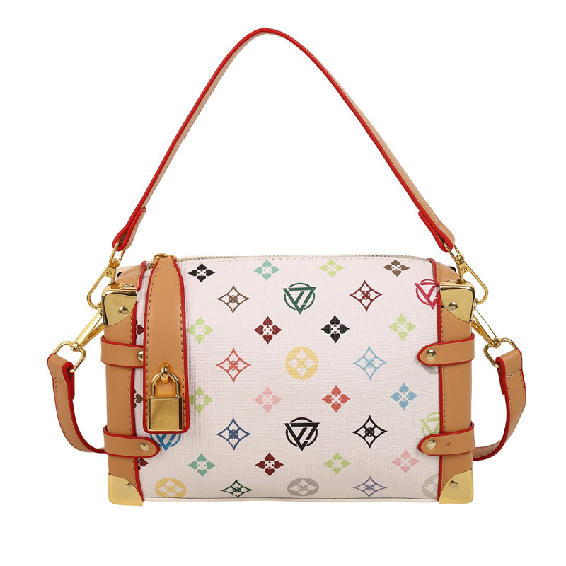 High quality fashionable printed handbag 2025 new simple design retro contrasting single shoulder crossbody bag free shipping white khaki coffee