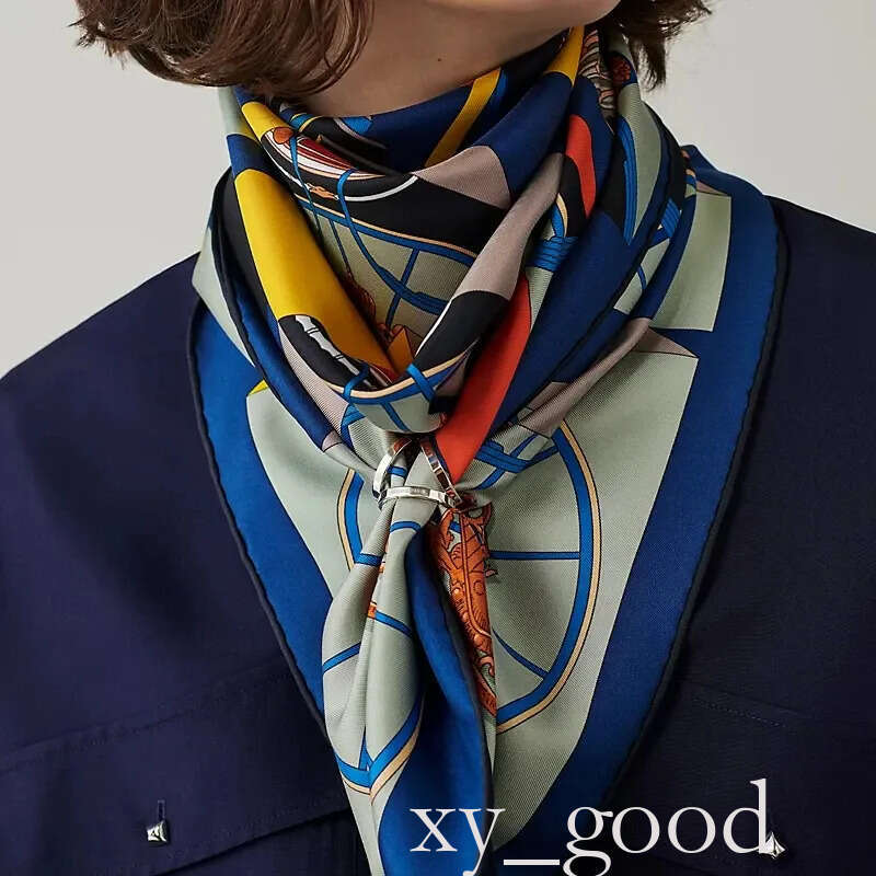 Women Silk scarf 90 ring Scarves Buckle Shawls Button Bandanas Holder Brooch Fashion Style Accessories Gift Trio