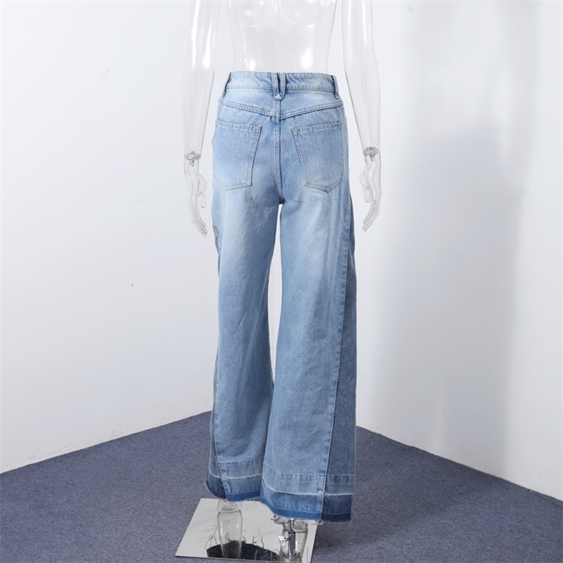 Chic Womens Side Patchwork Denim Jeans Pant High Waist Wide Leg Baggy Pants For Woman 2025 Casual Daily Streetwear Trousers Z260313
