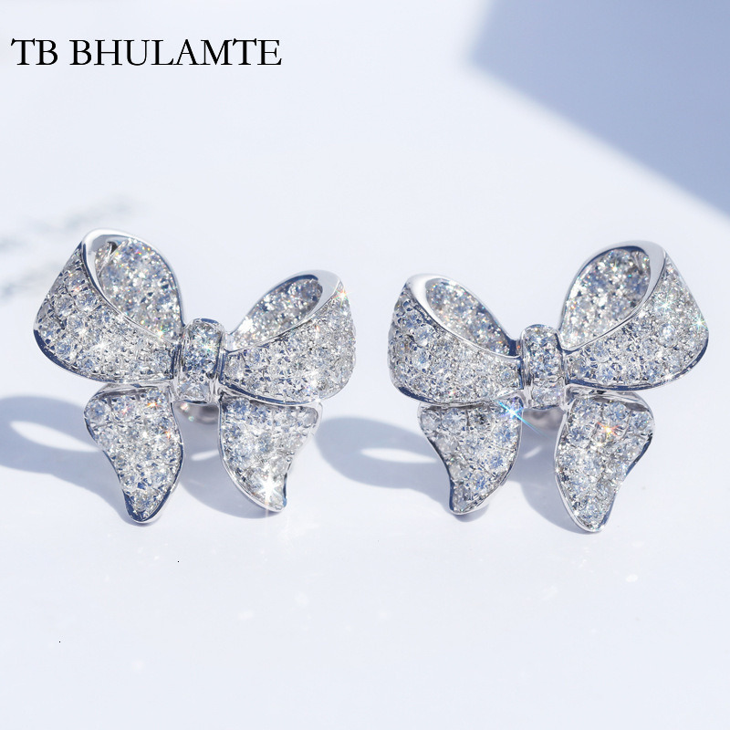 TB BHULAMTE Korean Style Designers Light Luxury Commuting Earrings With Heavy Craftsmanship Micro Inlaid Zircon Bow Accessories Exquisite Women's