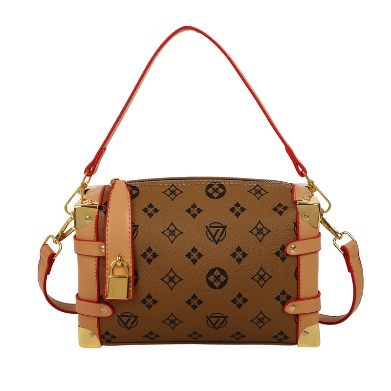 High quality fashionable printed handbag 2025 new simple design retro contrasting single shoulder crossbody bag free shipping white khaki coffee