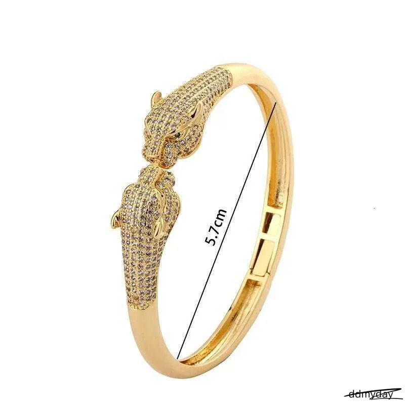 Leopard Print Open Cuff Bracelet - Gold Plated Hip Hop Bangle With Zircon Stones | Animal Jewelry For Women & Men ddmyDay