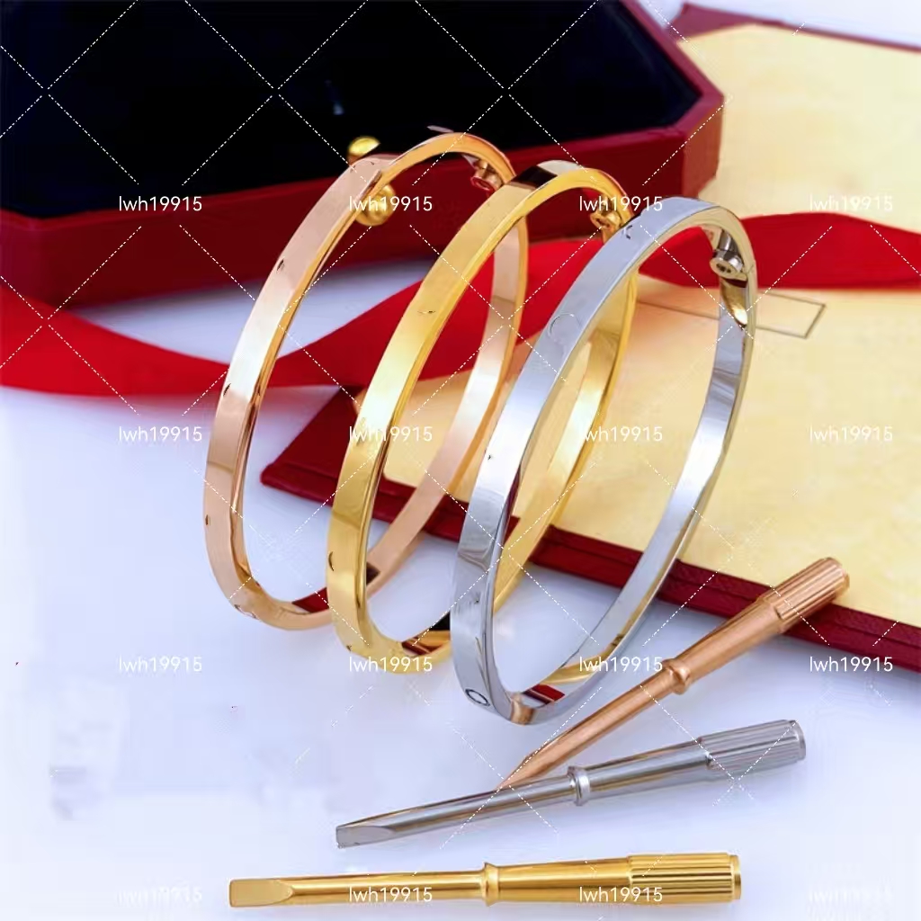 L 18k Gold Steel Designer Bangle Bracelets Women Mens 4mm Thin 6th Slim Screw Screwdriver Bangles Bracelet Jewelry Original Narrow counter packing
