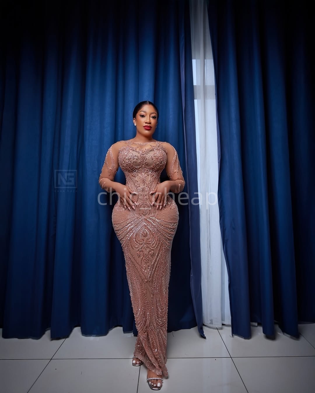 Aso Ebi Champagne Sheath Prom Dresses 2025 Beaded Lace Illusion Vintage Evening Formal Party Second Birthday Engagement Gowns Plus Size Dress For Spec