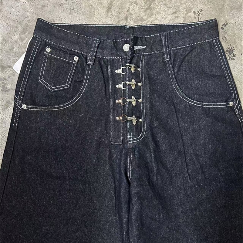 Womens Metal Buckle Curved Wideleg Jeans High Waist Straight Baggy Denim Pants Female Vintage Street Style Trouser Z260313