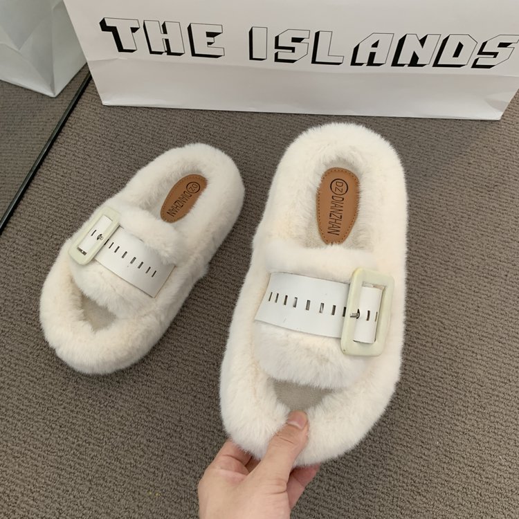 Free shipping designer slippers for womens flat slippers black beige khaki New autumn and winter fashion versatile plush slippers