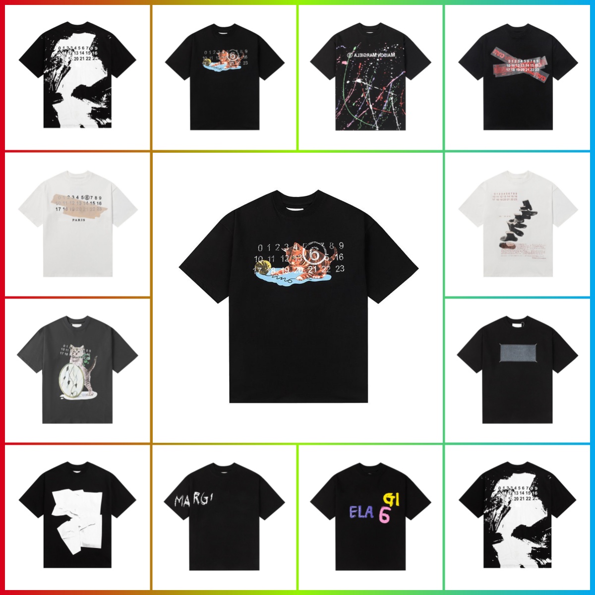 Shirt Designer Numeral Pattern Graffiti Print Shirts Men Couples Digital Printing Short Sleeve Tees Summer Round Neck Cotton Margela Casual Shirts