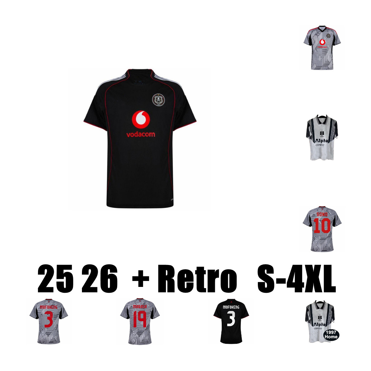 25 26 Orlando Pirates Soccer Jerseys Africa MABASA MOFOKENG MAKGOPA NKOTA SONO HOTTO DLAMINI MBATHA SALENG SHANDU SIBISI RADIOPANE KIMVUIDI 1997 football shirt 4XL