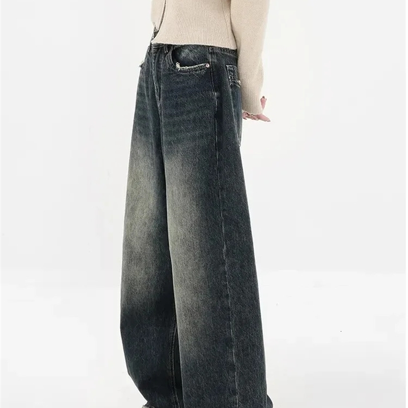 Harajuku Streetwear Retro Fashion Autumn Women High Waist Jeans Wide Leg Straight Loose Denim Trousers Y2K Baggy Pants Z260313
