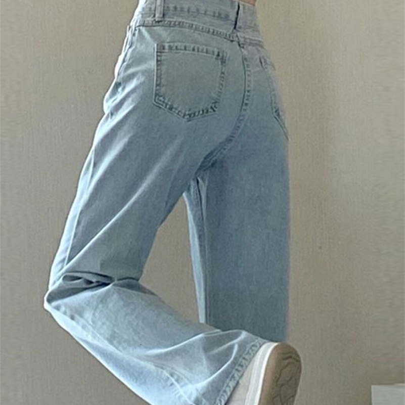 Spring And Autumn High Waisted Casual Straight Jeans For Women Versatile Basic Style Washed Wide Leg Long Pants Z260313
