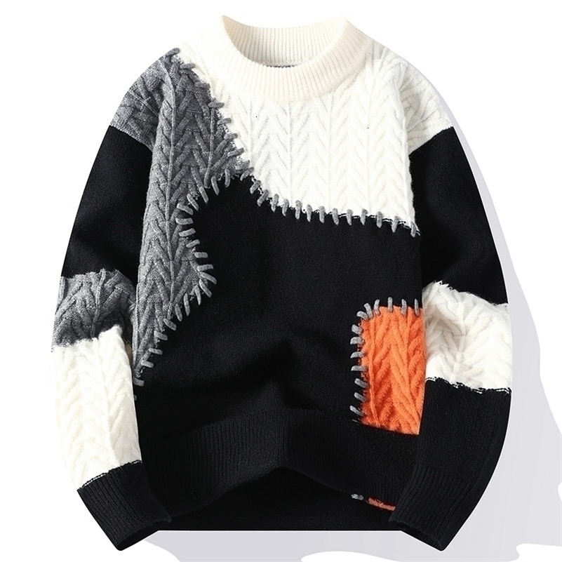 Winter Fashion Sweater Men Patchwork Casual Knit Pullovers Mens Thick Warm Harajuku Loose Knitted Sweaters ONeck Streetwear Man 250912