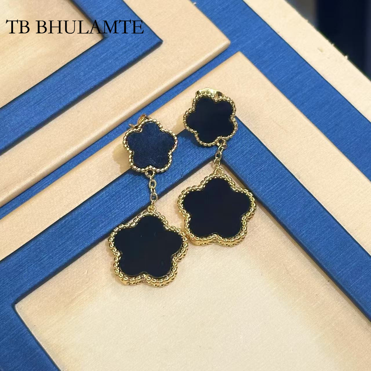 TB BHULAMTE Double Layer Gold-plated Pentagonal Flower Tassel Earrings Luxury Designer Niche Style Accessories Elegant Simple Multifunctional Jewelry