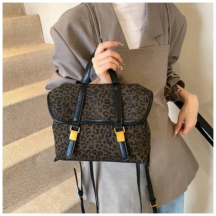 Leopard print women design s backpack large capacity Pu suede women s shoulder bag commuting briefcase autumn new designer bag women s backpack