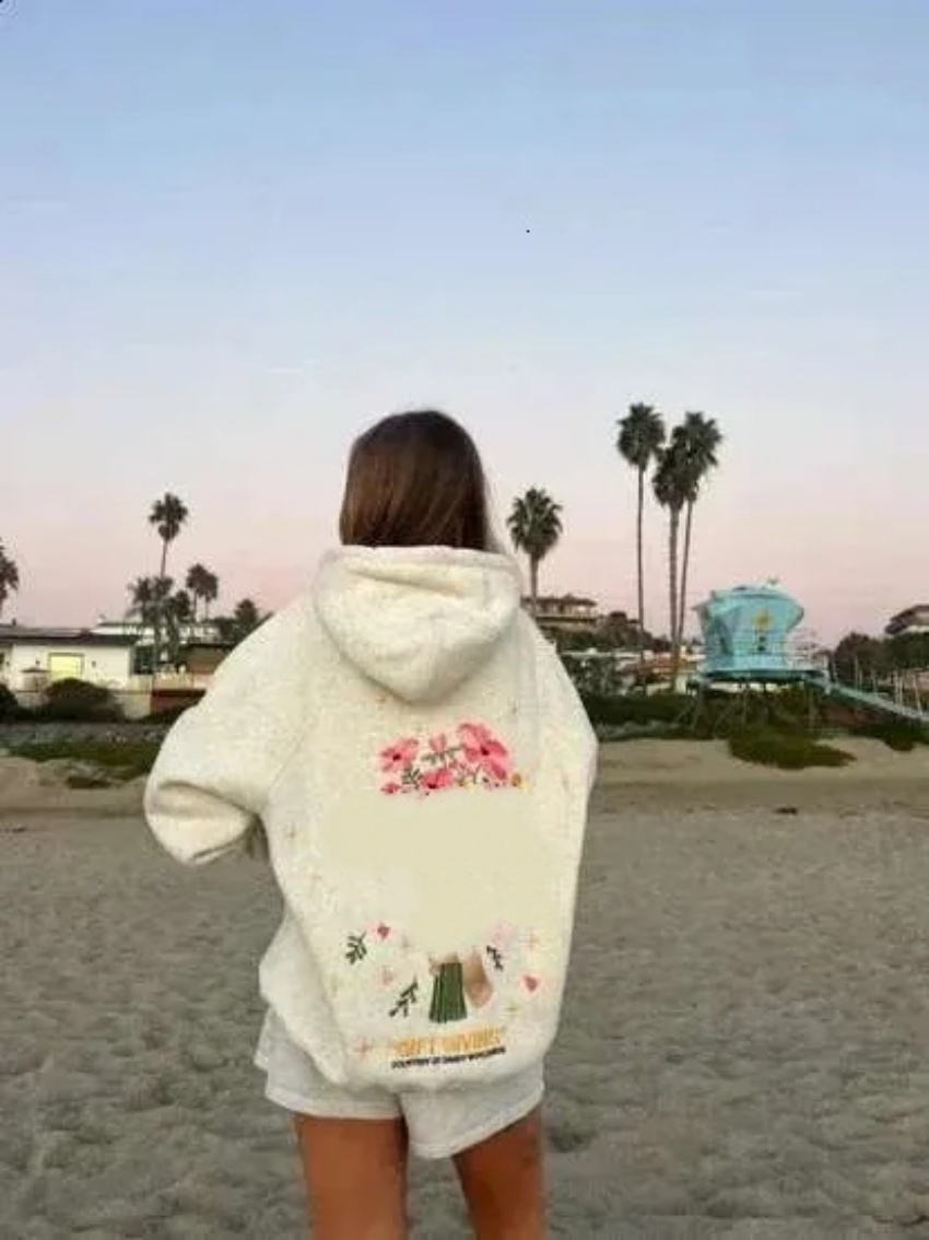 Pink Palm hoodies Chasing Sunsets Hoodies Embroidery Sunshine Fashion Y2k Loose Hooded Sweatshirt hoodie Women street Autumn hoody hy07