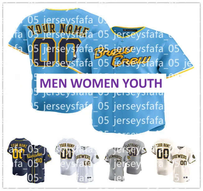 MLB Custom Brewers Baseball Jersey Christian 22 Yelich 12 Rhys Hoskins 24 William Contreras 10 Sal Frelick 27 Willy Adames 5 Garrett Mitchell 11 Jackson Chourio