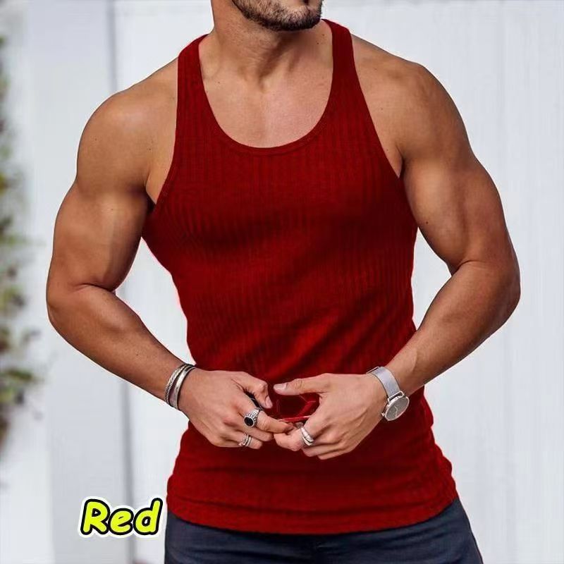 Men's T-Shirts Summer Knitted Vertical Stripe Fitness Sports Leisure Slim Fit Men's Tank Top Men's Racerback Tank Top