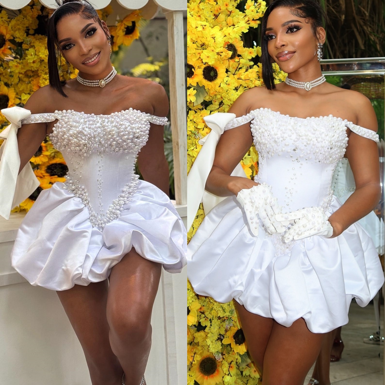 Chic White A-line Cocktail Dress Sweetheart Pearls Crystals Satin Mini Graduation Homecoming Dresses For Special Occasions Sweetheart Gowns
