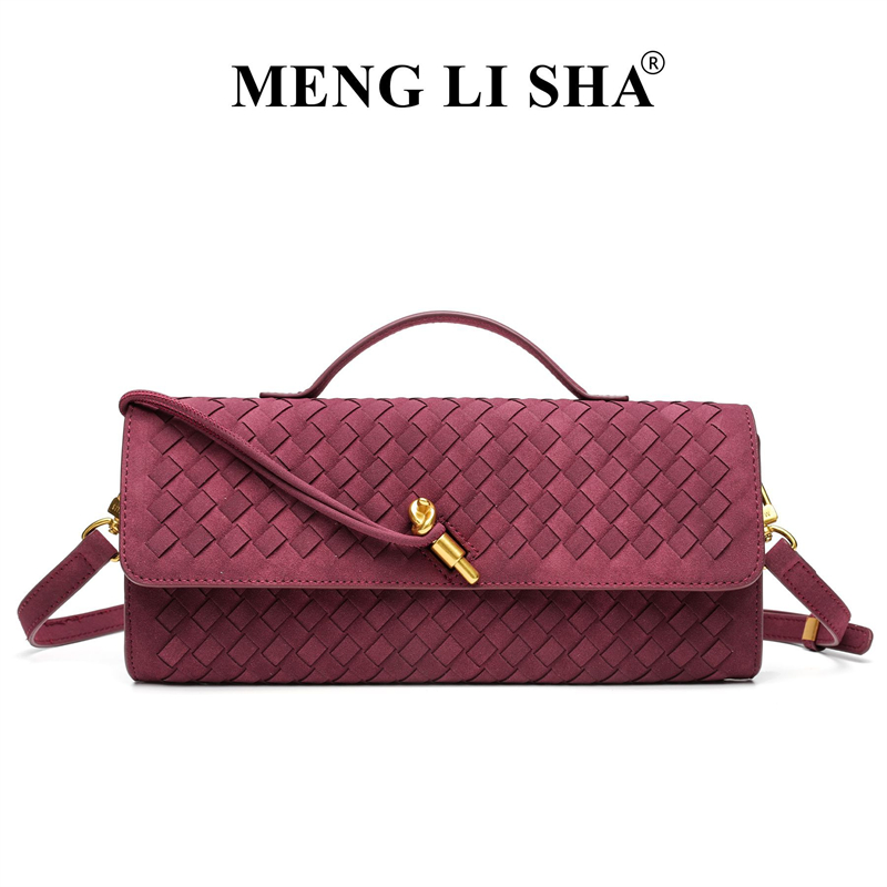 MENG LI SHA designer bag free shipping Light luxury high quality New autumn winter frosted suede woven dinner bag women's versatile commuting han