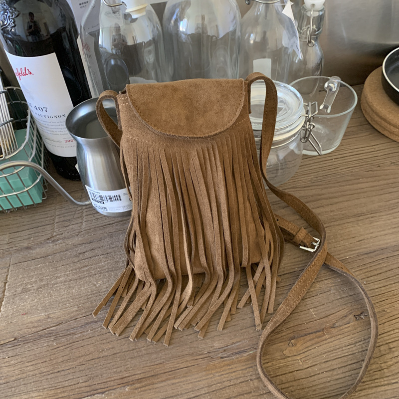 Korean Retro Matte Suede Fringe Women s Phone Bag Fashion Trend Suede design Women s Shoulder Bag Autumn New Designer Bag Women s Crossbody Bag