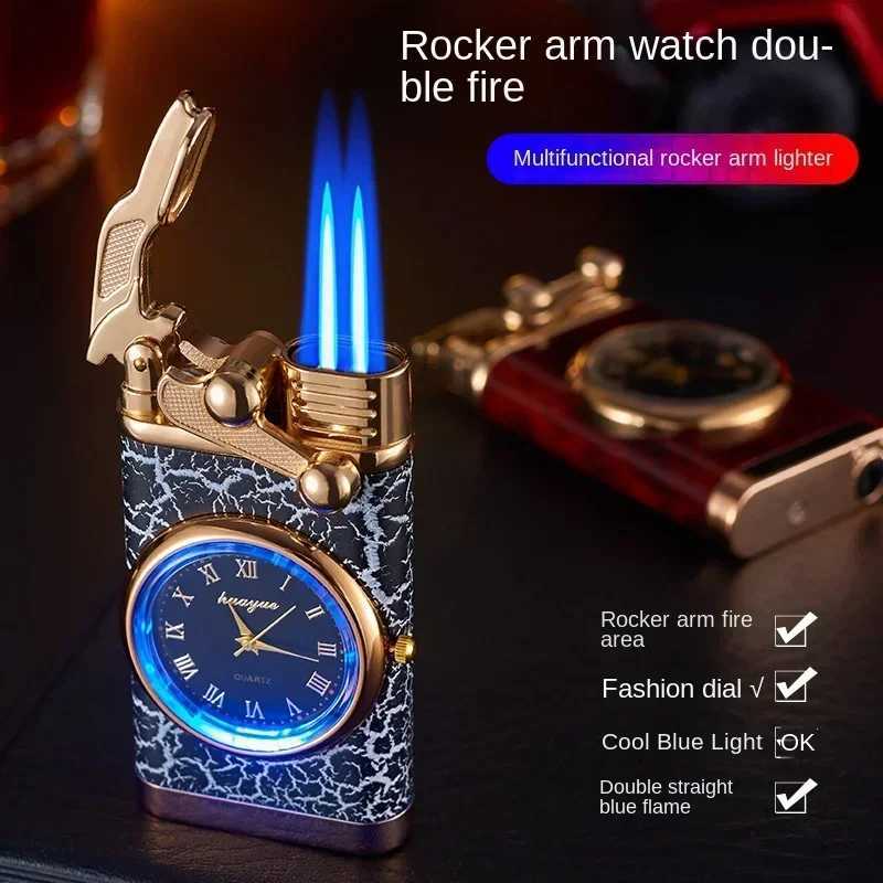 Windproof Gas Lighter Wrist Watch Cigar Lighter Outdoors Jet Double Tube Lighters Gadgets for Men Cigarette Accessories Fires D2509013