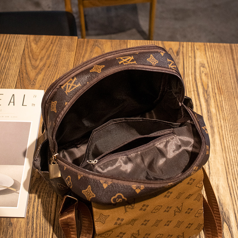 Designer new backpack female new style retro leisure presbyter large capacity backpack print fashion trend line big bag