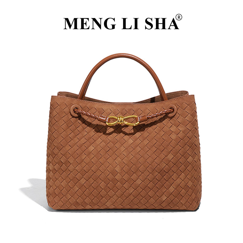 MENG LI SHA designer bag free shipping Light luxury high quality vintage frosted suede woven bag for women's new commuting large capacity handhel