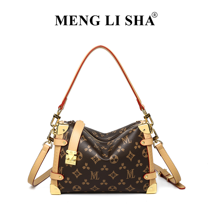 MENG LI SHA designer bag Light luxury high quality New vintage printed shoulder armpit bag women's commuting leisure versatile handbag